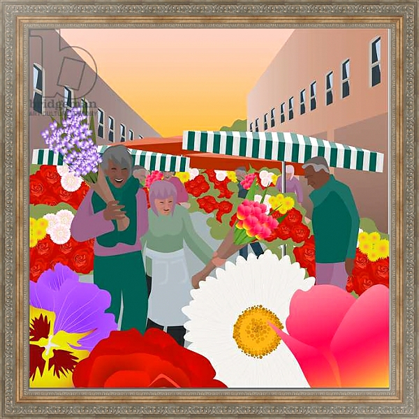 Постер Flower Market at Columbia Road с типом исполнения На холсте в раме в багетной раме 484.M48.310