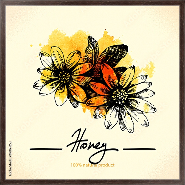 Постер Медовые цветы с желтой кляксой с типом исполнения На холсте в раме в багетной раме 221-02