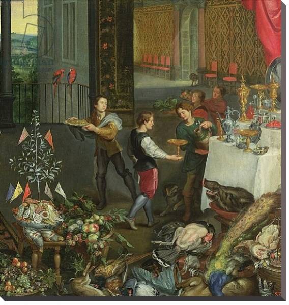 Постер Allegory of Taste, detail of servers bringing wine, 1618 с типом исполнения На холсте без рамы