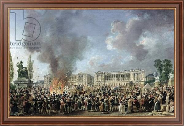 Постер The Celebration of Unity, Destroying the Emblems of Monarchy, Place de la Concorde, 10th August 1793 с типом исполнения На холсте в раме в багетной раме 35-M719P-83