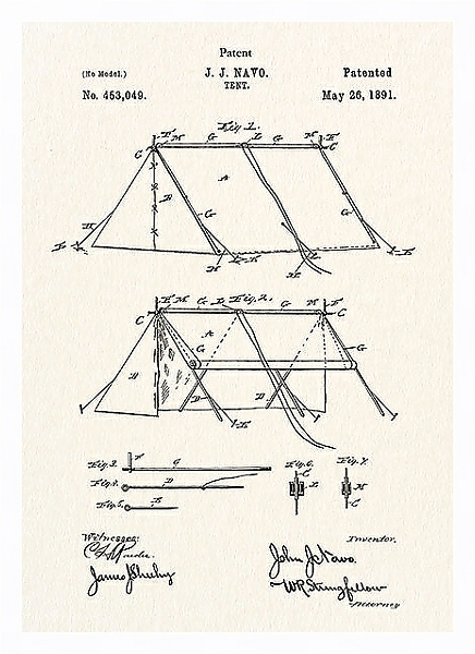 Постер Патент на туристическую палатку, 1891г с типом исполнения На холсте в раме в багетной раме 221-03