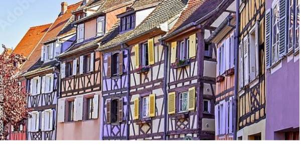Постер Франция, Эльзас. Типичные дома Эльзаса с типом исполнения На холсте без рамы