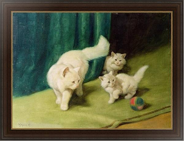 Постер White Persian Cat with Two Kittens с типом исполнения На холсте в раме в багетной раме 1.023.151