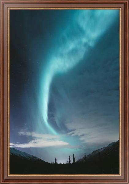 Постер Голубое полярное сияние над лесом с типом исполнения На холсте в раме в багетной раме 35-M719P-83