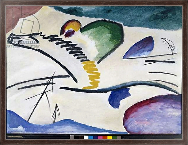 Постер Lyric Painting by Vassily Kandinsky. 1911 Dim. 94x130 cm Rotterdam, Museum Boymans-Van Beuningen с типом исполнения На холсте в раме в багетной раме 221-02