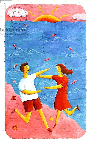 Постер Couple Embracing on Beach, 2003 с типом исполнения На холсте без рамы