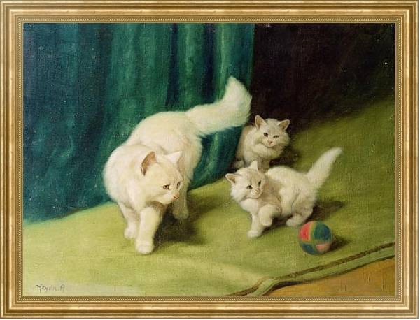 Постер White Persian Cat with Two Kittens с типом исполнения На холсте в раме в багетной раме NA033.1.051