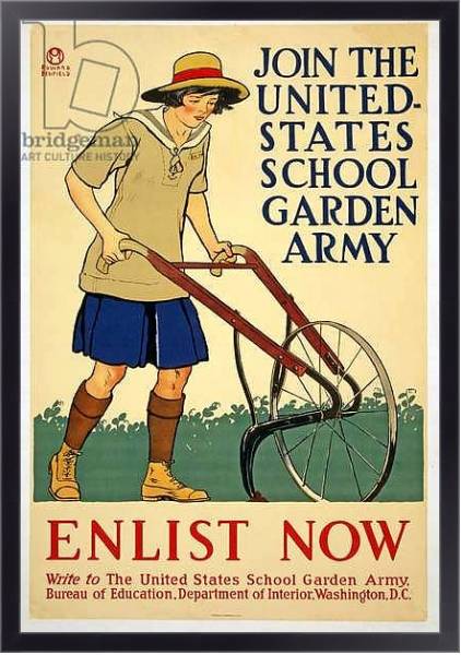 Постер Join the United States School Garden Army - Enlist now, 1918 с типом исполнения На холсте в раме в багетной раме 221-01