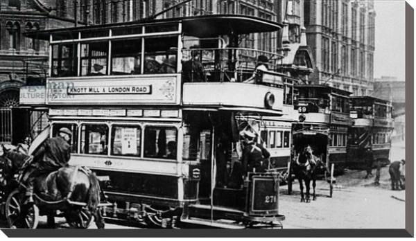Постер Trams in Manchester, c.1900 с типом исполнения На холсте без рамы