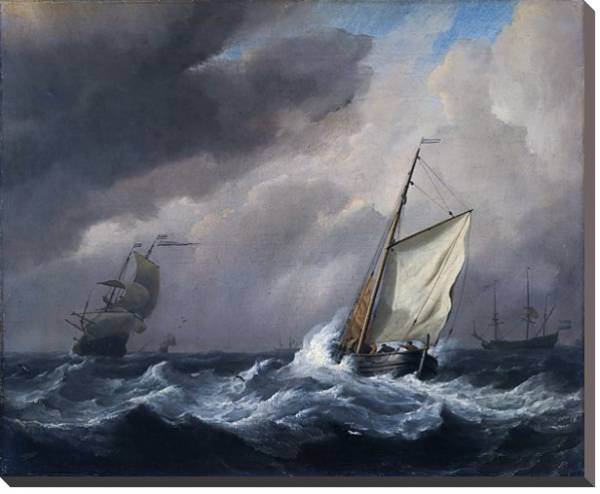 Постер Малый голландский корабль бейдевинд в сильный бриз с типом исполнения На холсте без рамы