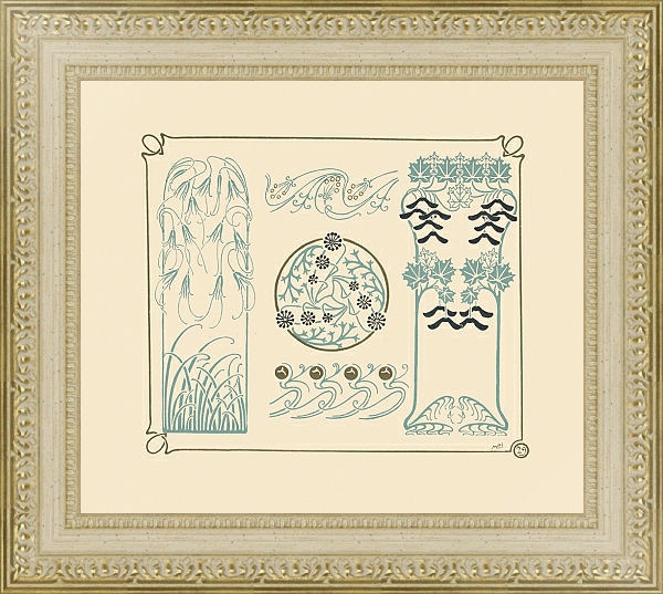 Постер Abstract design based on berries, leaves, grasses с типом исполнения Акварель в раме в багетной раме 484.M48.725