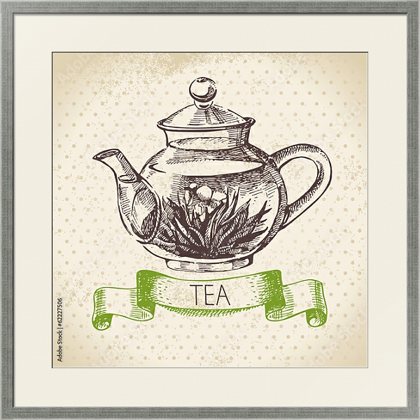 Постер Иллюстрация с чайником с типом исполнения Под стеклом в багетной раме 1727.2510
