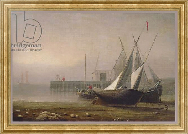 Постер Fishing Boats at Low Tide, c.1850s с типом исполнения На холсте в раме в багетной раме NA033.1.051