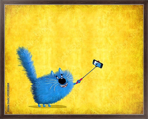 Постер Синий кот с телефоном с типом исполнения На холсте в раме в багетной раме 221-02