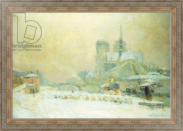 Постер View of Notre Dame, Paris, from the Quai de la Tournelle: Snow Effect; Notre Dame de Paris, Vue du Quai de la Tournelle, Effet de Neige, с типом исполнения На холсте в раме в багетной раме 484.M48.310
