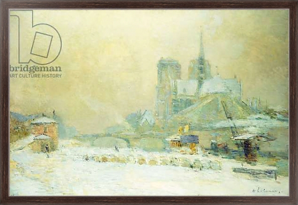 Постер View of Notre Dame, Paris, from the Quai de la Tournelle: Snow Effect; Notre Dame de Paris, Vue du Quai de la Tournelle, Effet de Neige, с типом исполнения На холсте в раме в багетной раме 221-02