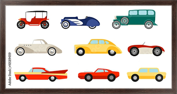 Постер Набор классических автомобилей с типом исполнения На холсте в раме в багетной раме 221-02