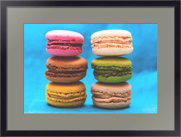 Постер Разноцветное печенье макарон с типом исполнения Под стеклом в багетной раме 221-01