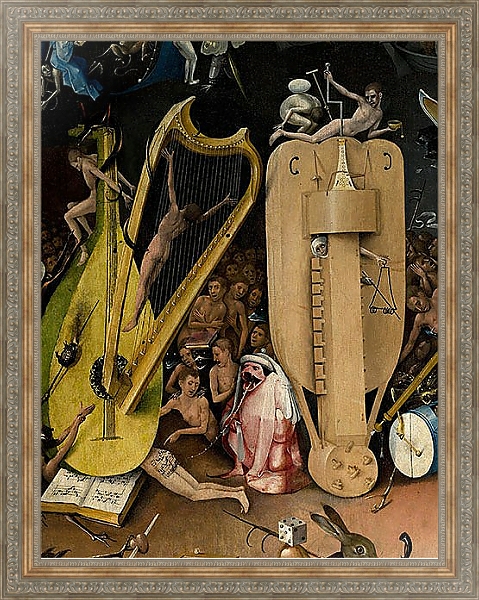 Постер The Garden of Earthly Delights: Hell, detail of musical instuments, c.1500 с типом исполнения На холсте в раме в багетной раме 484.M48.310