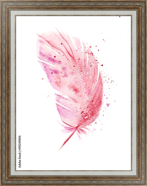 Постер Акварельное розовое перо с типом исполнения На холсте в раме в багетной раме 595.M52.330