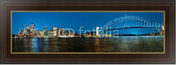 Постер Австралия, Сидней. Ночная панорама города с типом исполнения На холсте в раме в багетной раме 1.023.151