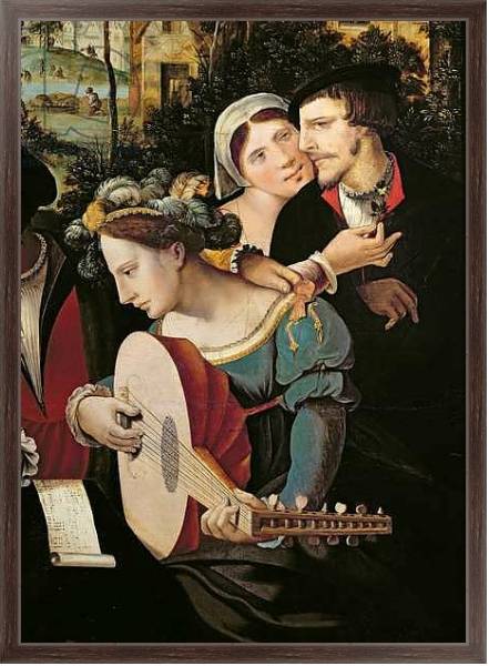 Постер Scene Galante at the Gates of Paris, detail of a couple and a lute player с типом исполнения На холсте в раме в багетной раме 221-02