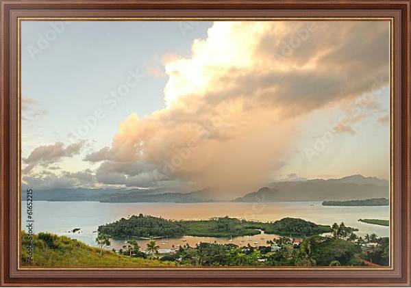 Постер Пристань для яхт Савусаву и островок Нави, остров Вануа-Леву, Фиджи с типом исполнения На холсте в раме в багетной раме 35-M719P-83