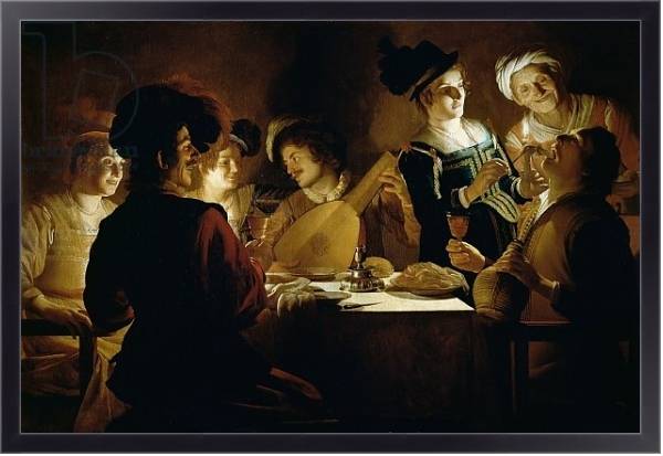 Постер A Feast with a Lute PLayer, c.1620 с типом исполнения На холсте в раме в багетной раме 221-01