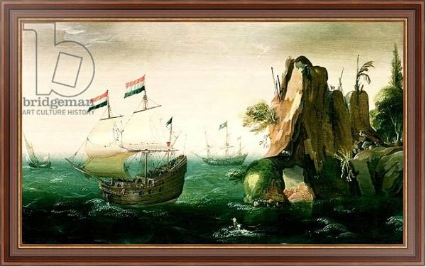 Постер A Dutch Merchant Ship off a Rocky Coast с типом исполнения На холсте в раме в багетной раме 35-M719P-83