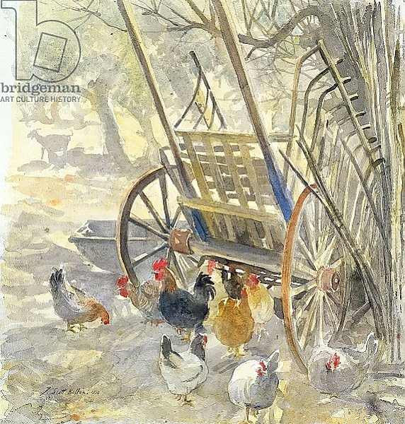 Постер Chickens under Majorcan Cart, 1994 с типом исполнения На холсте без рамы