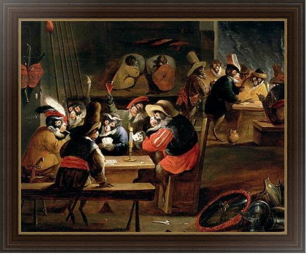Постер Monkeys in a Tavern, detail of the card game с типом исполнения На холсте в раме в багетной раме 1.023.151