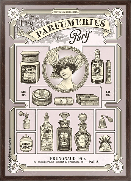 Постер Набор французских духов и косметики с типом исполнения На холсте в раме в багетной раме 221-02
