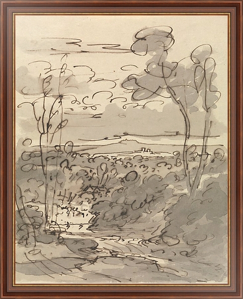 Постер Trees and Hilly Landscape с типом исполнения На холсте в раме в багетной раме 35-M719P-83