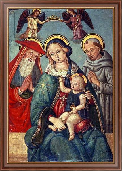 Постер Madonna and Child being crowned by two Angels, with St. Jerome and St. Francis, c.1500 с типом исполнения На холсте в раме в багетной раме 35-M719P-83