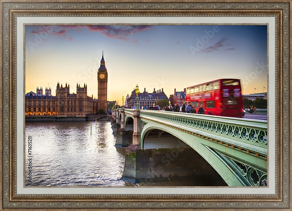 Постер Великобритания, Лондон. Классический вид на Вестминстерский мост с типом исполнения На холсте в раме в багетной раме 595.M52.330