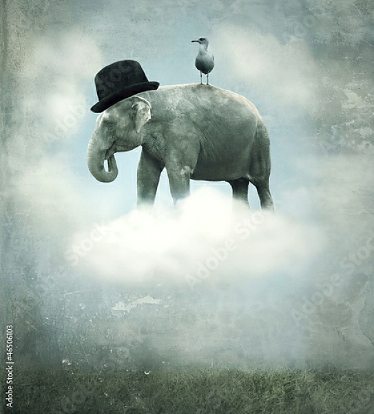 Постер Слон на облаке с типом исполнения На холсте без рамы