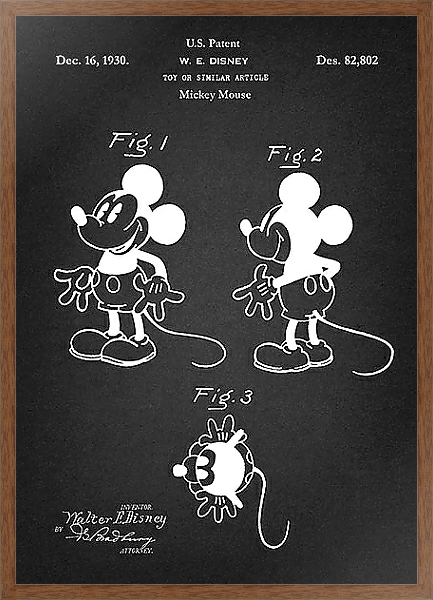 Постер Патент на героя Mickey Mouse, Disney, 1930г с типом исполнения На холсте в раме в багетной раме 1727.4310