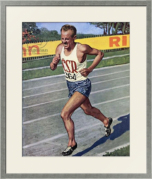 Постер Emil Zatopek of Czechoslovakia, Olympic Gold medalist in the 10,000 m. race at the 1948 London Olympics с типом исполнения Под стеклом в багетной раме 1727.2510