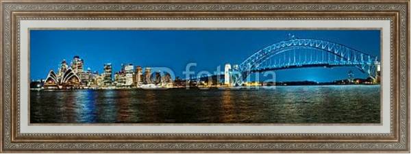 Постер Австралия, Сидней. Ночная панорама города с типом исполнения На холсте в раме в багетной раме 595.M52.330