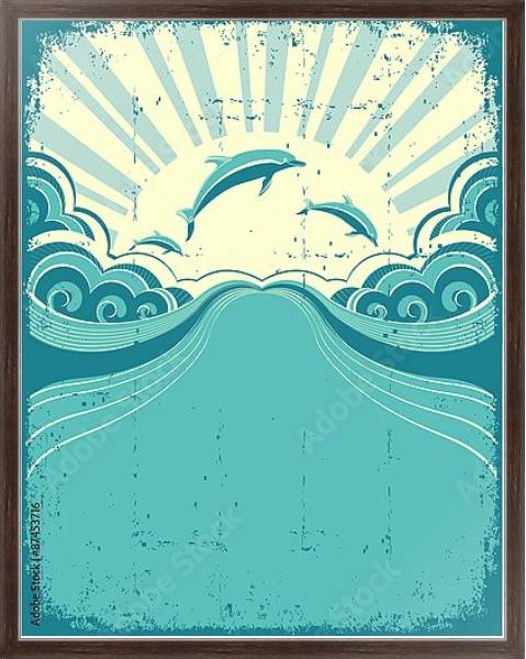Постер Дельфины в море 2 с типом исполнения На холсте в раме в багетной раме 221-02