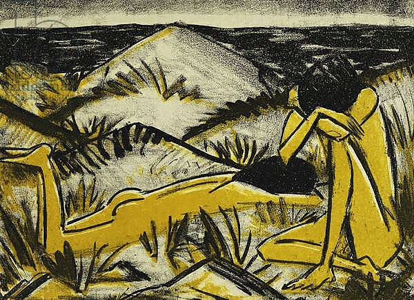 Постер Dunes One Sitting and Girl Lying Down; Ein in Dunen Sitzendes und ein Liegendes Madchen, 1920-24 с типом исполнения На холсте без рамы