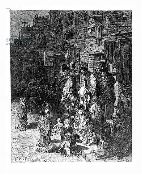 Постер Wentworth Street, Whitechapel, from 'London, A Pilgrimage' by William Blanchard Jerrold, 1872 с типом исполнения На холсте в раме в багетной раме 221-03
