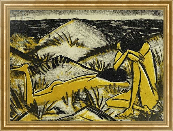 Постер Dunes One Sitting and Girl Lying Down; Ein in Dunen Sitzendes und ein Liegendes Madchen, 1920-24 с типом исполнения На холсте в раме в багетной раме NA033.1.051