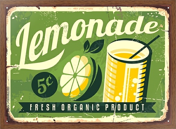 Постер Ретро-плакат с лимонадом с типом исполнения На холсте в раме в багетной раме 1727.4310