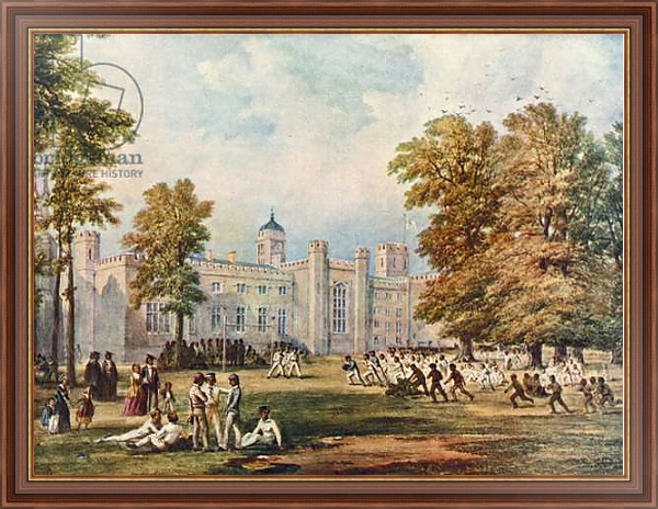 Постер Playing the game of rugby at Rugby School, Warwickshire, 1852 с типом исполнения На холсте в раме в багетной раме 35-M719P-83