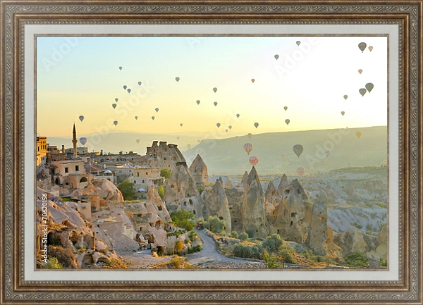 Постер  Каппадокия, Турция, волшебные дымоходы Горем с типом исполнения На холсте в раме в багетной раме 595.M52.330