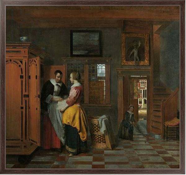 Постер Interior with Women beside a Linen Cupboard, 1663 с типом исполнения На холсте в раме в багетной раме 221-02
