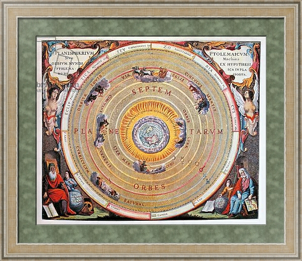 Постер World Map, study of the Earth based on Ptolemy's theories, 1660, engraving from Harmonia Macrocosmica, by Andreas Cellarius, Amsterdam, The Netherlands. с типом исполнения Акварель в раме в багетной раме 485.M40.584