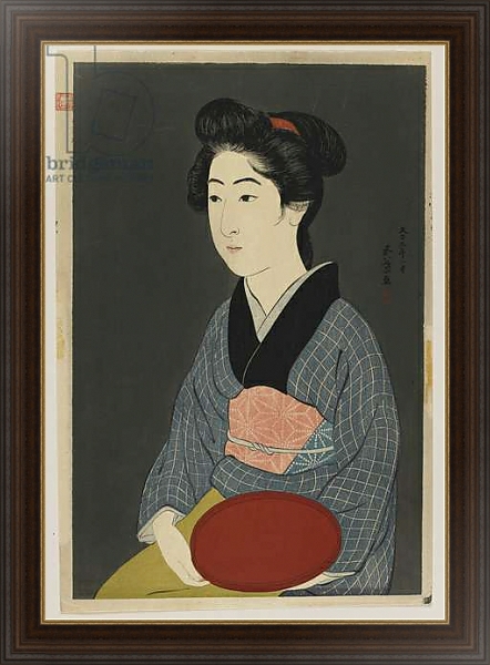 Постер Woman Holding a Tray, Taisho era, January 1920 с типом исполнения На холсте в раме в багетной раме 1.023.151