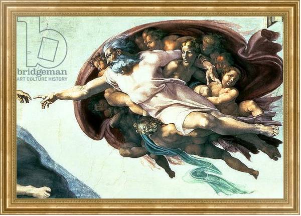 Постер Sistine Chapel Ceiling: Creation of Adam, 1510 с типом исполнения На холсте в раме в багетной раме NA033.1.051
